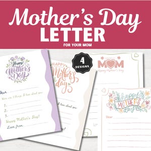 personalized hand written letter for mom, printable instant download template, kids activity craft stationery, mother day birthday gift idea