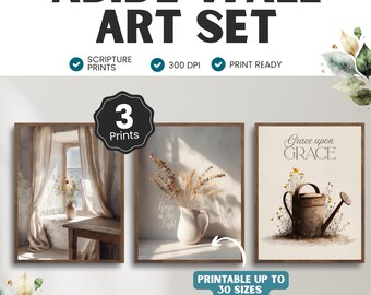 Farmhouse Wall Art Set: Rustic Christian Decor, Neutral Prints (Digital Download)