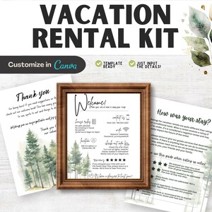 Vacation Rental Branding Kit, Canva Template Customizable Bundle, Easy to Edit, Printable Design, Thank you and Welcome Cards and Ratings