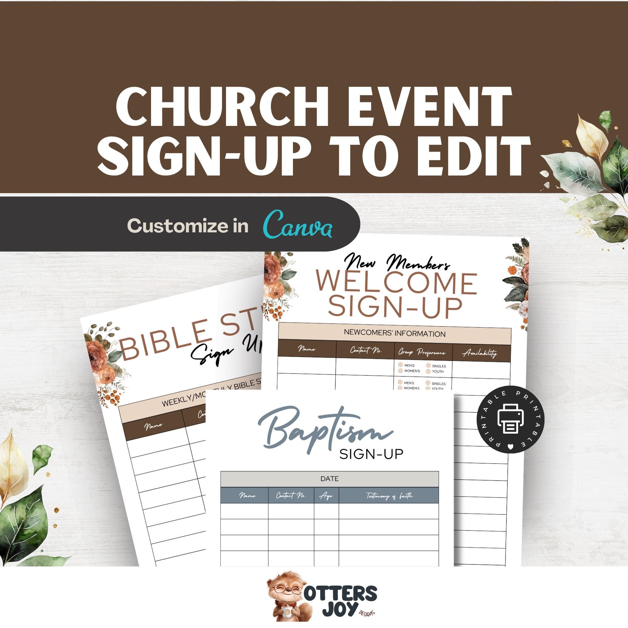 Editable Christian Sign up Sheet: Church Volunteer Form (canva Template ...