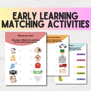 Preschool Matching Game: Early Learning Printables (PDF Download)
