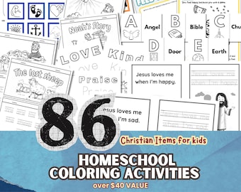 Christian Homeschool Coloring Bundle – Bible Verse Learning Activities (86 Pages) (PDF Pattern)