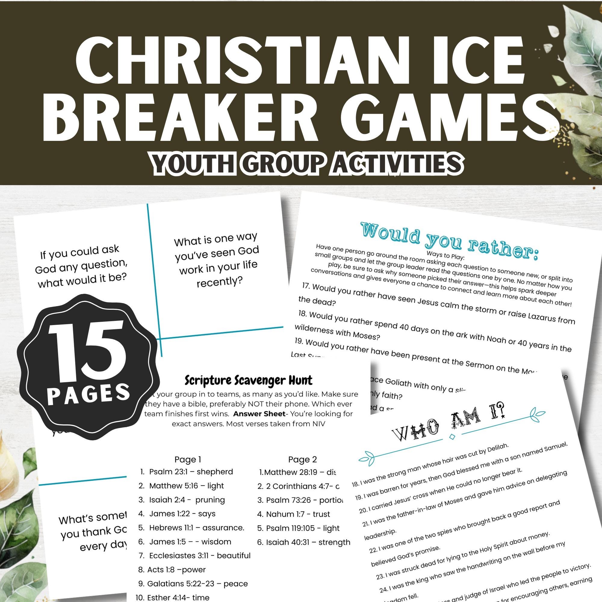 Christian Ice Breaker Games, Engaging Printable Church Activities, Youth Group Fun, Bible Trivia, Conversation Starters, For Small Group