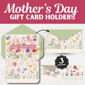 Mothers Day Gift Card Holder, Floral Gift for Mom, Printable Template, Unique Birthday Present, Handmade Card for Her, Women's Day, Grandma
