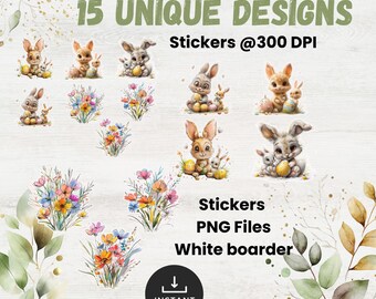 Easter Digital Stickers | Easter Clipart Sticker | Printable stickers | Easter PNG Files | Easter Eggs | Pastel Flowers | Spring Stickers