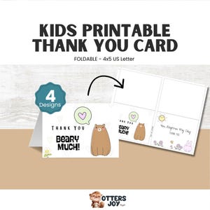 Kids Animal Thank You Cards: Printable Appreciation Notes (Digital Download)