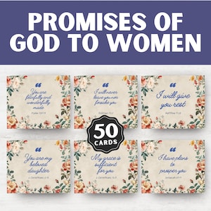 Promises of God Printable Affirmation Cards, Bible Verse Encouragement, Christian Memory Verses for Daily Inspiration, For Women, For Her