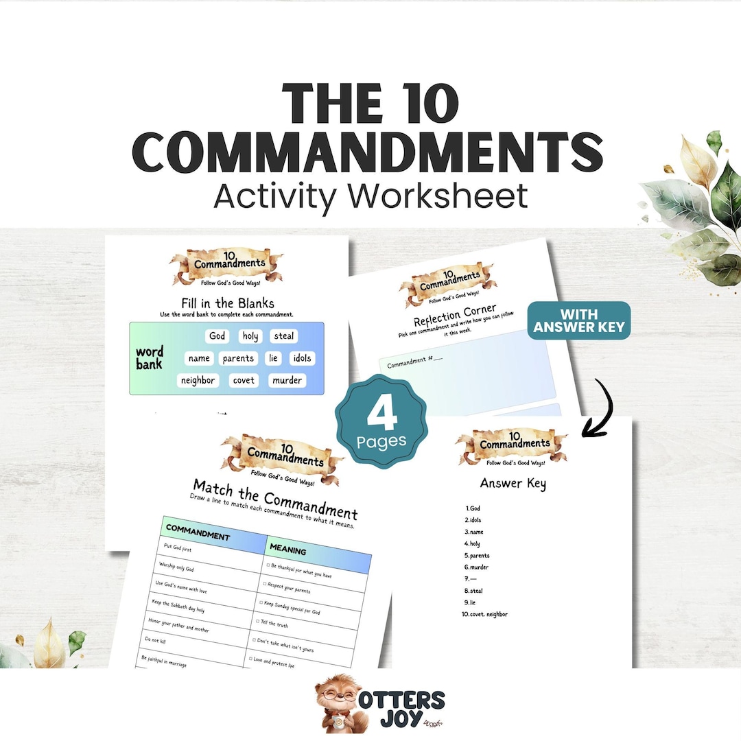 10 Commandments Activity Worksheet: Printable Bible Lesson (PDF) - Etsy