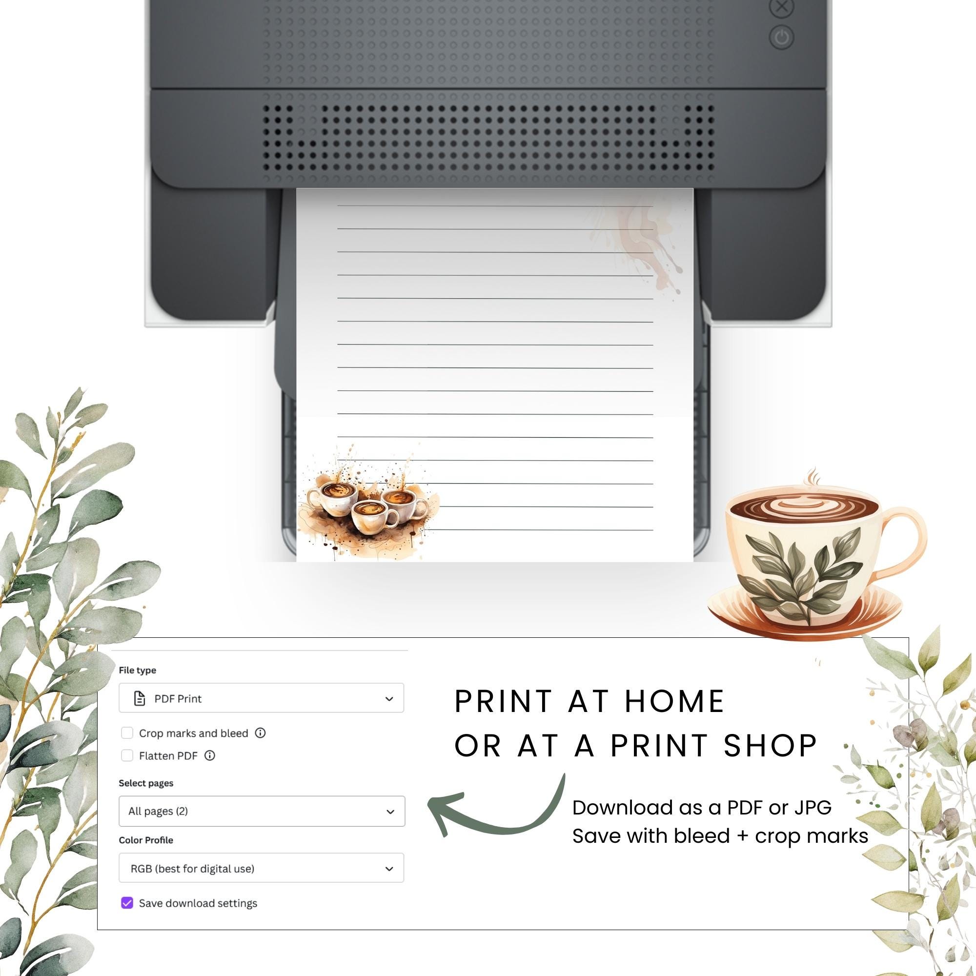 Coffee Notepad Printable Stationery: Kawaii Memo Pads (digital Download ...