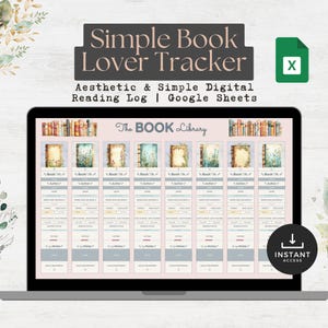 Simple Book Lover Tracker, Simple Reading Log, Google Sheet, Excel Tracker for Book Lovers, Reading Tracker, with FREE note journal PDF