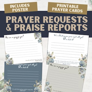 Custom Prayer Cards, Printable Praise Report Cards, Digital Bible Study, Christian Prayer Request Cards, Church Small Groups, Blue Floral