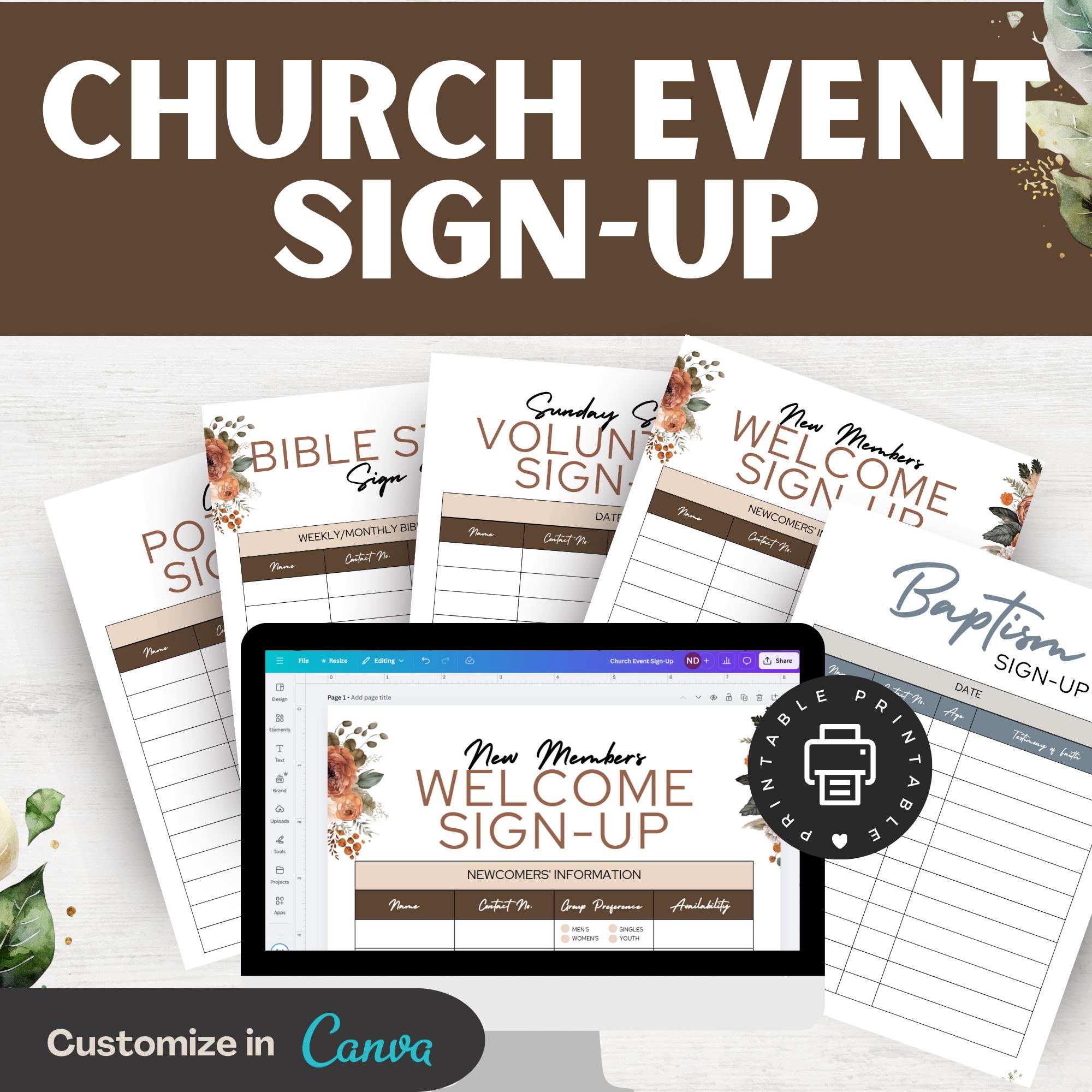 Editable Christian Sign up Sheet: Church Volunteer Form (canva Template ...