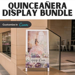 Quinceanera Welcome Sign Decal, Personalized Birthday Decor for Party, Event Bundle Template, Floral Mis Quince Anos Invite, Canva Editable
