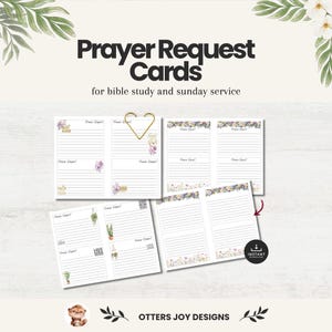 Puede incluir: Tarjetas de petición de oración para estudio bíblico y servicio dominical. Estas tarjetas imprimibles cuentan con secciones rayadas para escribir peticiones, decoradas con ilustraciones florales, plantas en macetas y textos como TRUST GOD.