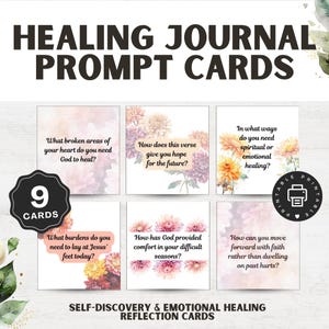 Healing Journal Prompt Cards - Printable Self-Discovery Tools for Mindfulness and Emotional Healing, Christian Healing Cards, Guided Journal