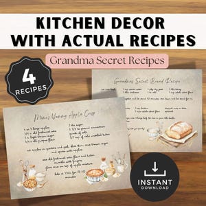 Vintage Country Recipe Cards, Heirloom Printable Digital Download, Country Kitchen, Digital Recipe Cards, Vintage Aesthetic