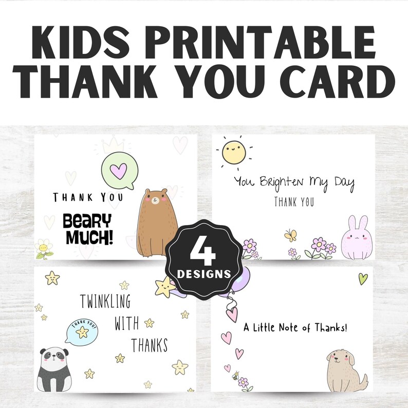 Kids Animal Thank You Cards: Printable Appreciation Notes (digital ...