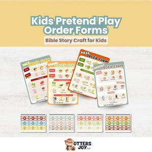 May include: A set of colorful pretend play order forms for kids, featuring food categories like tacos, sandwiches, pizza, and bakery items. The forms include check boxes for various toppings and ingredients, with the text "Kids Pretend Play Order Forms" at the top.
