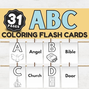 ABC cards for preschooler, Faith Christian Alphabet Flashcards, Printable Digital Download Homeschool, Activity Kids Learning Bible Sunday