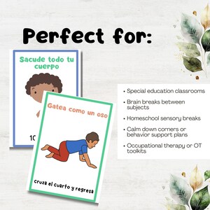 Puede incluir: Dos tarjetas coloridas con ilustraciones y texto en espa&ntilde;ol. La primera tarjeta muestra a una persona sacudiendo su cuerpo y el texto "Sacude todo tu cuerpo". La segunda tarjeta muestra a una persona gateando a cuatro patas y el texto "Gatea como un oso".