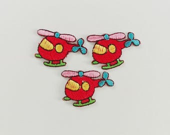 Set of 3: Embroidered Tiny Helicopter Iron On Patch