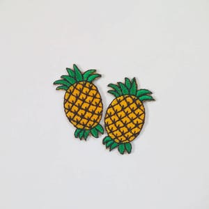 Set of 2 Embroidered Small Pineapple Iron on Patch, Fruit Iron on Patch (2.2 cm. x 3.5 cm.)