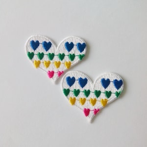 Set of 2 Pieces Embroidered Heart Patch, Decorated Heart Patch, Heart Iron on Patch Badge (4 cm. x 3.2 cm.)