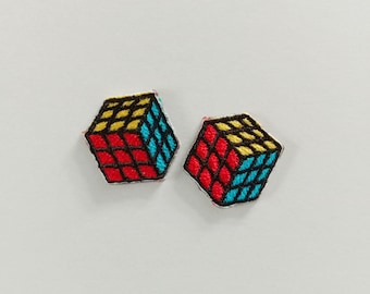 Set of 2: Embroidered Tiny Rubik Cube Iron On Patch