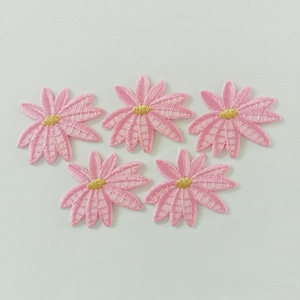 Embroidered Flower Iron on Patch, Pink Floral Patch, Small Flower Patch Applique, Set of 5 Pieces (3.5 cm. x 3 cm.)