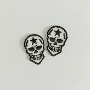 Set of 2 Small White/Black Skull Patch, Bone Iron on Patch Badge (1.9 cm. x 2.8 cm.)