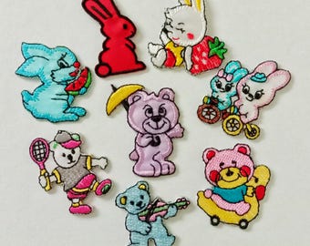 Tiny Animal Set Iron On Patches, Bear patch, Rabbit Applique (Set of 8)