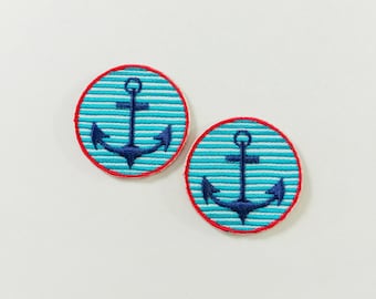 Set of 2 Embroidered Anchor Iron on Patch (4 cm. wide)