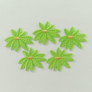 Embroidered Flower Iron on Patch, Bright Green Floral Patch, Small Patch Applique, Set of 5 Pieces (3.5 cm. x 3 cm.)