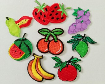 Tiny Fruit Set Iron On Patch: Colorful Applique (Set of 8)