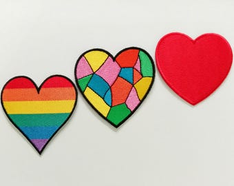 Embroidered Heart Iron on Patch, Colorful Heart Applique