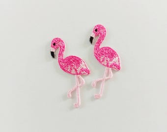 Embroidered Tiny Flamingo Iron-on Patch: Set of 2