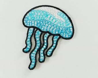 Embroidered Blue Jellyfish Iron on Patch
