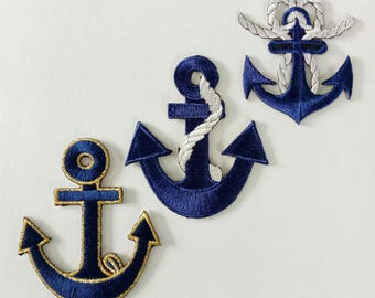 Embroidered Navy Blue Anchor Iron On Patch: Nautical Applique