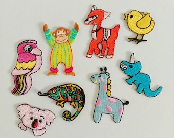 Tiny Animal Iron On Patches, Applique Set of 8