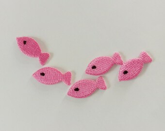 Tiny Pink Fish Iron On Patch, Set of 5 (1.2 cm x 2.7 cm)