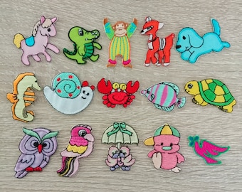 Tiny Animal Iron On Patch Set, Colorful Appliqués (Set of 15)