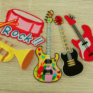 Geborduurde muziekinstrument opstrijkbare patch, kleurrijke gitaarpatch, muziekpatch appliqué, prijs voor één stuk