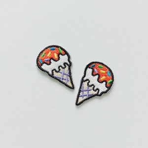 Embroidered Ice Cream Cone Patch, Ice Cream Iron on Patch Applique, Set of 2 Pieces (2.2 cm. x 3.3 cm.)