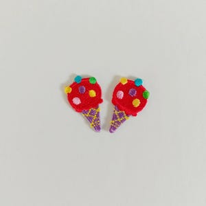 Embroidered Tiny Ice Cream Cone Patch, Ice Cream Iron on Patch Applique, Set of 2 Pieces (1.6 cm. x 2.7 cm.)