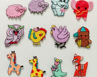Animal Iron-On Patches: Sheep, Elephant, Owl, Giraffe, Deer Applique