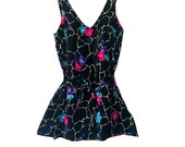 60 39 s black neon floral swimsuit medium