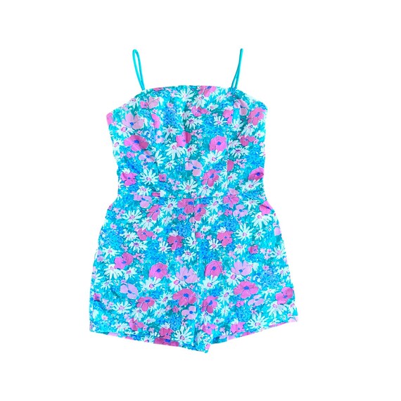 70's sea waves floral print sunsuit romper | large
