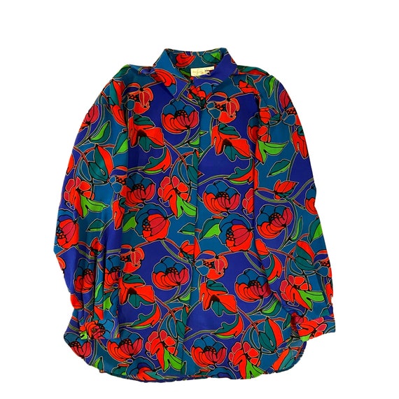 80's bright floral print blouse | xlarge