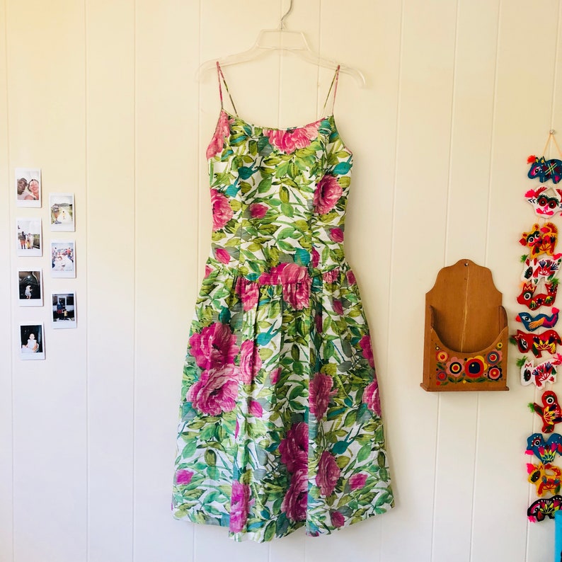 small 90/'s green /& pink floral cami princess dress