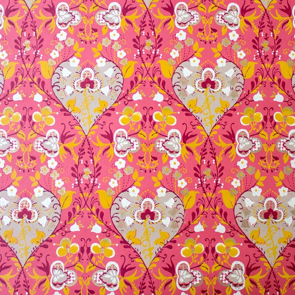 Retro Wallpaper - Vintage Pink, Orange, White and Antique Gold Floral Pattern - The Wallflower Shop